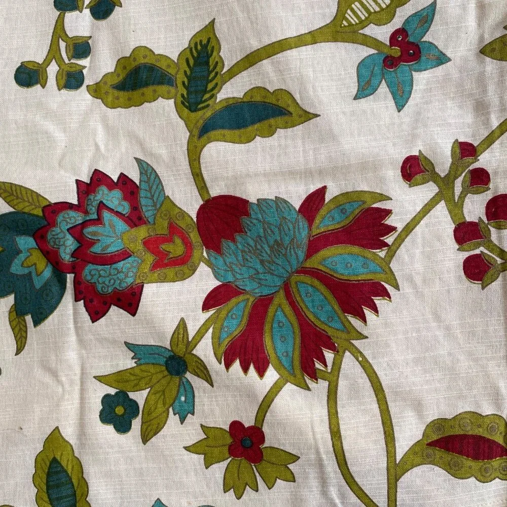 World Market Azra Floral Curtain Panels Cotton Red/Blue/Green Botanical Jacobean